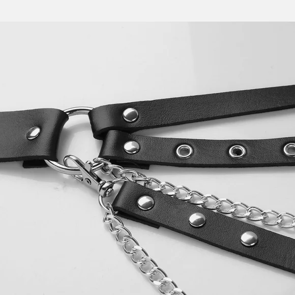 Plus Size☆ Edgy Punk Goth Black Multi-layer Chain And Stud Vegan Leather Belt - Picture 14 of 16
